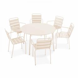 Oviala Business Ensemble table de terrasse ronde et 6 fauteuils acier ivoire - Oviala - beige steel 109256_0
