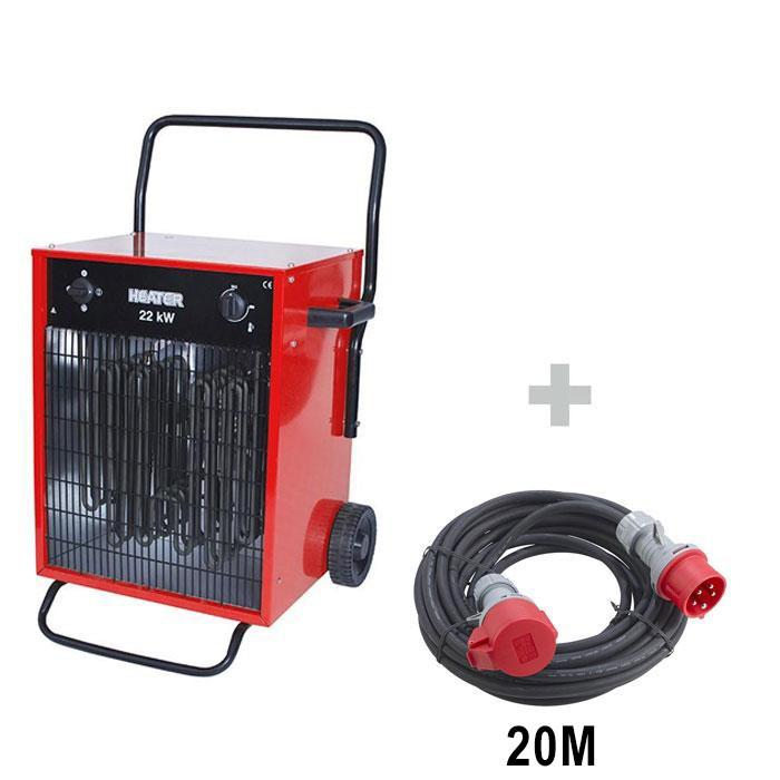 PACK Chauffage mobile sur roues électrique DANIA 22 kW + Rallonge 20 m 400 V - INELCO/HEATCOM - 88850729+3160114_0