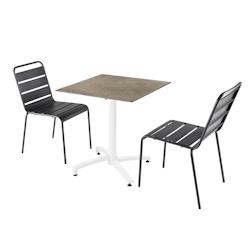 Oviala Business Ensemble table de terrasse stratifié marbre beige avec 2 chaises gris - gris métal 110789_0