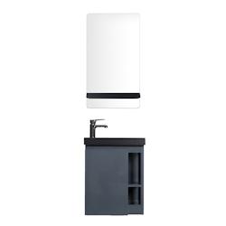 Meuble lave-mains HAMPTON Gris avec vasque noire + miroir - noir 3760232697672_0