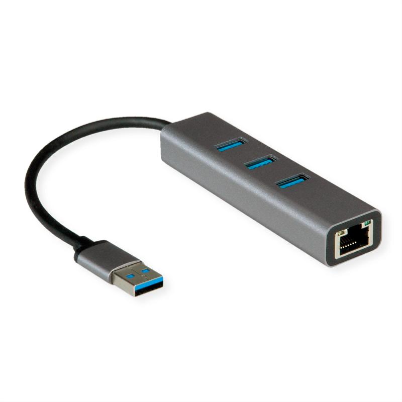 ROLINE Convertisseur USB 3.2 Gen 1 - Gigabit Ethernet + Hub 3 ports_0