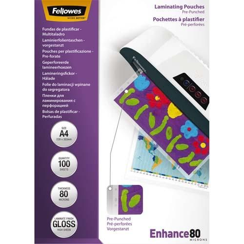 Fellowes Pack De 100 Pochettes Pré Perforées Brillantes A4 80 Microns 5452502 9993