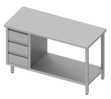 Table inox de travail centrale avec trois tiroirs  à gauche avec étagère 800x700x900 soudée - 932857080_0