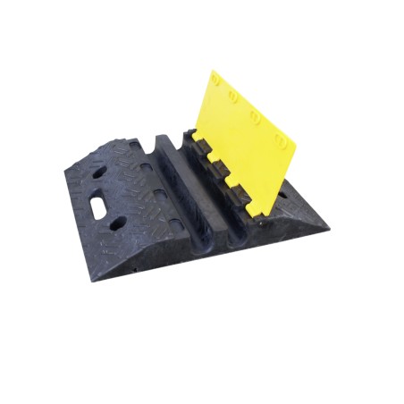 Passe-câbles à capot modulaire - 2 canaux Ø 35x35mm - Résistance 30T - Caoutchouc et PVC jaune_0