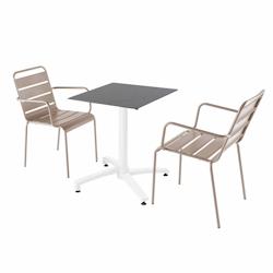 Oviala Business Ensemble table de terrasse stratifié ardoise et 2 fauteuils taupe - Oviala - gris métal 110751_0