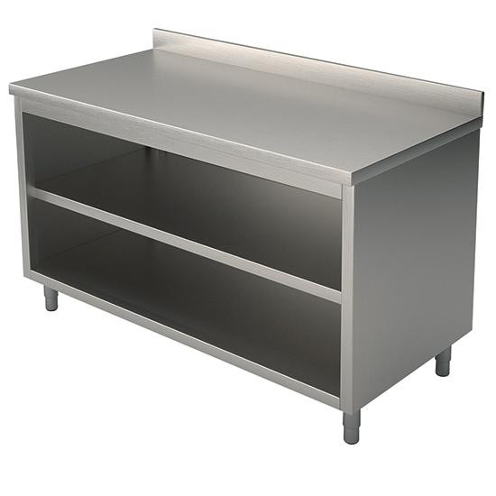 Meuble bas inox sans portes adossée avec étagères 1300x600x900 - 930136130_0