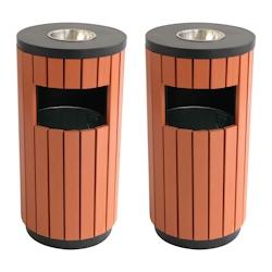 Oviala Business 2 Poubelles bois d'extérieur 29 L et cendrier - Oviala - brown Solid wood 104273_0