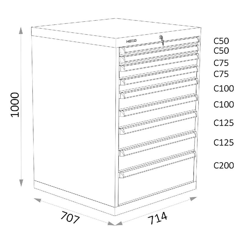 Armoires A Tiroirs Serie 115 - Largeur 714 mm Profondeur 707 mm Hauteur 700 / 1000 / 1300 mm Heco HE115225BL_0