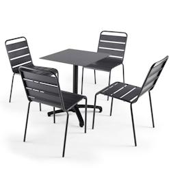 Oviala Business Ensemble table de terrasse stratifié ardoise foncé et 4 chaises gris - gris métal 108206_0