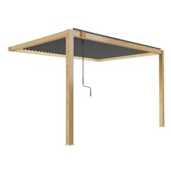 Oviala Business Pergola bioclimatique adossée 3 x 4 m en aluminium gris décor bois - marron aluminium 110875_0