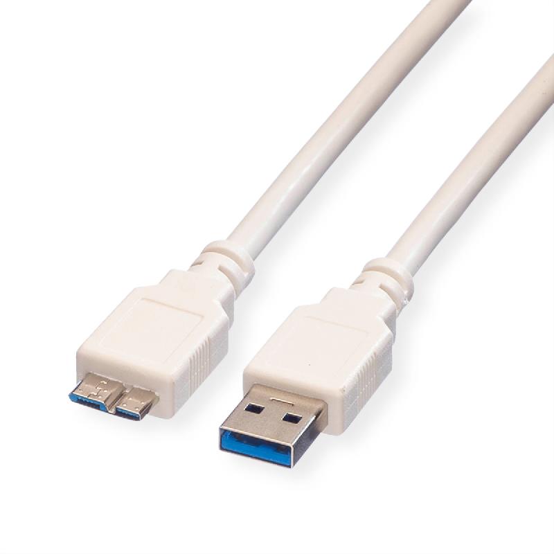 VALUE Câble USB 3.2 Gen 1, A M - Micro B M, blanc, 0,15 m_0