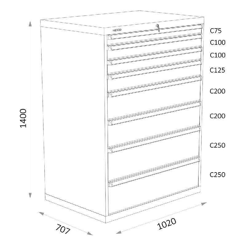 Armoires A Tiroirs Serie 119 - Largeur 1020 Mm Profondeur 707 Mm Hauteur 700 / 1000 / 1300 Mm Heco HE119422BL_0