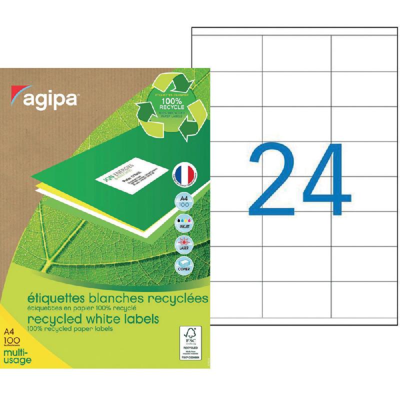 AGIPA 101186 Etiquettes blanches recyclées multi-usage 70 x 35 mm - Boîte de 2400_0