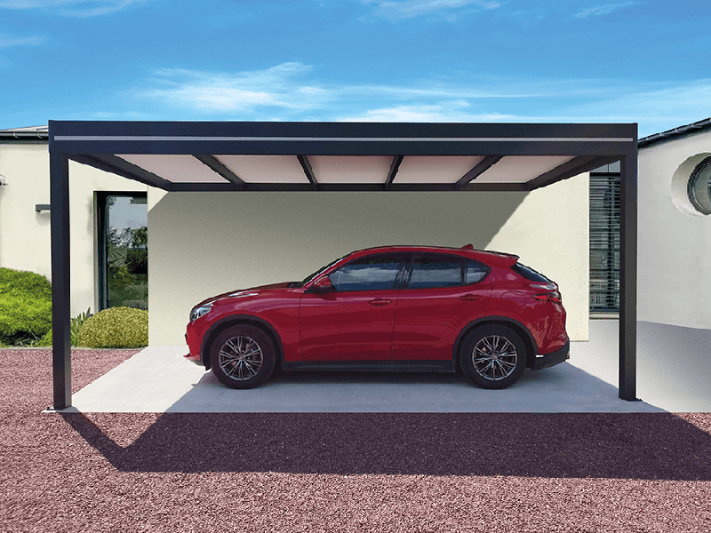 Carport Aluminium Toit Plat Panneaux Sandwich Isolant 16mm (Avec ou Sans Puits de Lumière) OBX Adossé Sur Mesure Référence: Carport OBX 16 Adossé_0