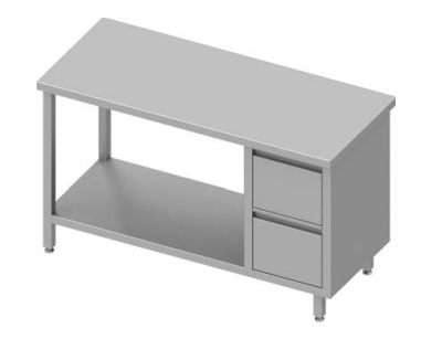 Table de travail inox centrale avec deux tiroirs  à droite avec étagère 1900x700x900 soudée - 932747190_0