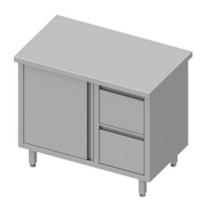 Meuble bas table de travail inox centrale avec deux tiroirs  à droite portes battantes 800x800x900 soudée - 932788080_0