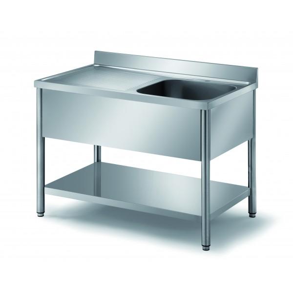 Plonge démontable sur pieds ronds avec étagère inox ferritique 1 bac profondeur 700 mm longueur 1400 mm (Position bac: Droite - Réf F-DRPL147-1BD-ETP-_0