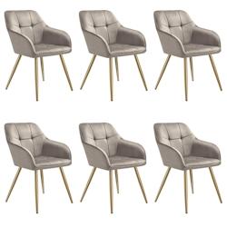 TecTake GmbH tectake Chaise MARILYN aspect velours capitonné - taupe/or, Lot de 6 -405790 - gris 405790_0