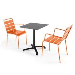 Oviala Business Ensemble table de jardin stratifié ardoise gris et 2 fauteuils orange - Oviala - orange métal 108232_0