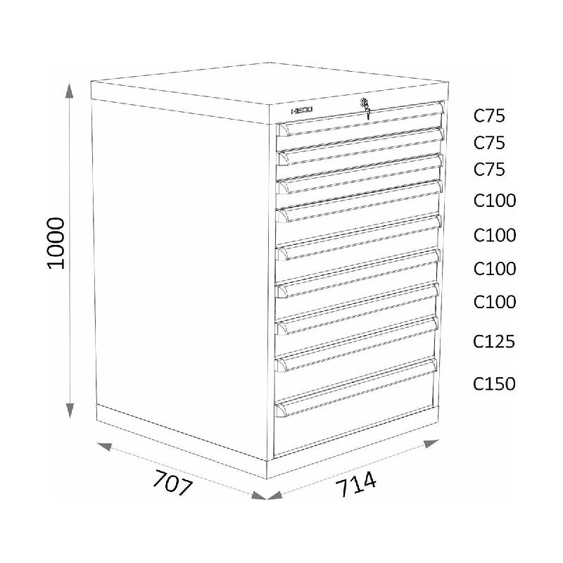 Armoires A Tiroirs Serie 115 - Largeur 714 mm Profondeur 707 mm Hauteur 700 / 1000 / 1300 mm Heco HE115236BL_0