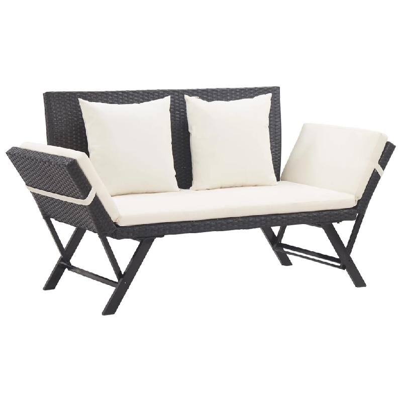 Banc de jardin avec coussin gris 105 cm résine tressée