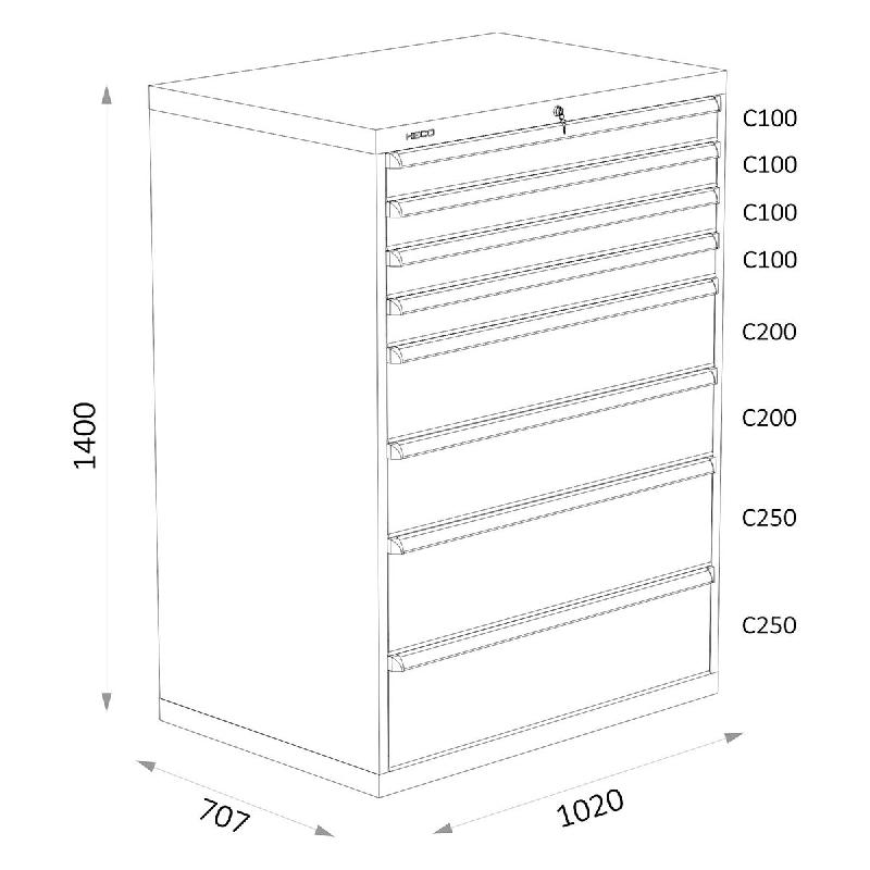 Armoires A Tiroirs Serie 119 - Largeur 1020 Mm Profondeur 707 Mm Hauteur 700 / 1000 / 1300 Mm Heco HE119433BL_0