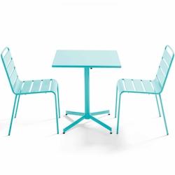 Oviala Business Ensemble table de terrasse carrée et 2 chaises métal turquoise - Oviala - bleu acier 109163_0