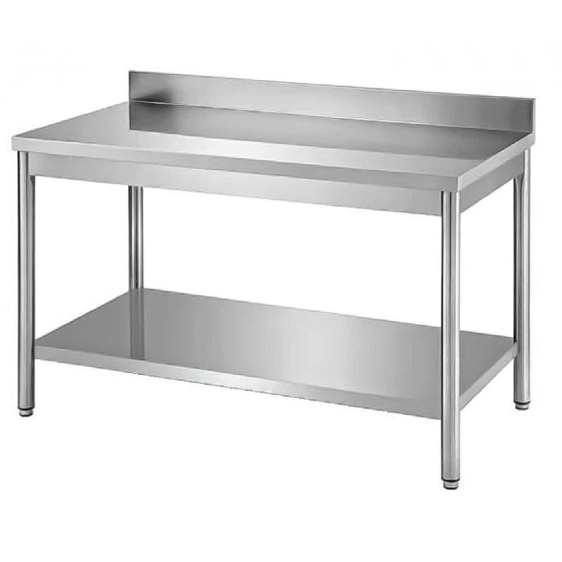 Table démontable bords droits pieds ronds inox AISI 304 adossée+étagère P 700 mm (Longueur, mm: 1200 - Réf DRTAE127-1)_0