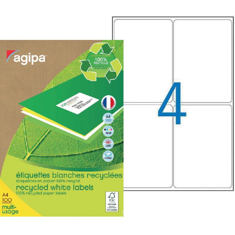 AGIPA 102649 Etiquettes blanches recyclées multi-usage 99,1 x 139 mm - Boîte de 400_0