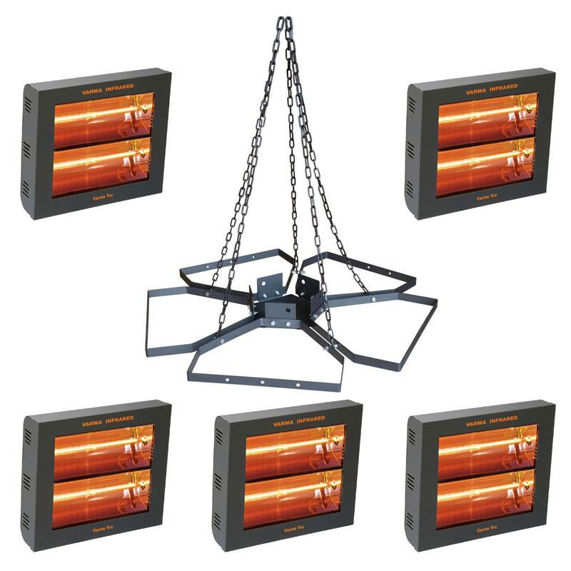 Lustre Pentagono suspendu avec 5 radiants électriques 3 000 W VARMA400/2V/30 - STAR PROGETTI - 1009050+103760 x5_0