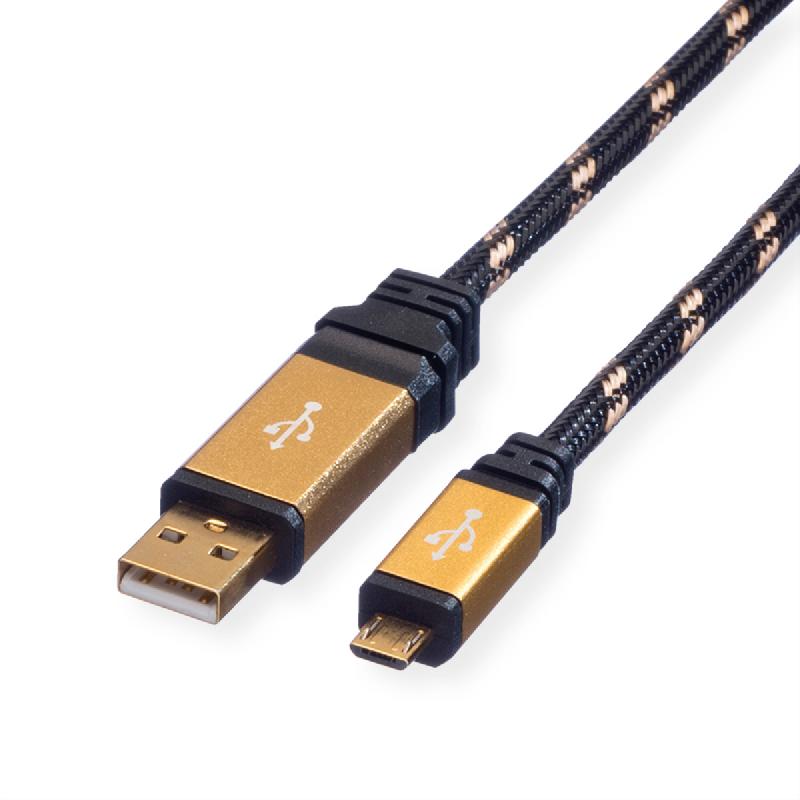 ROLINE GOLD Câble USB 2.0, USB A mâle - Micro USB B mâle, Retail Blister, 0,8 m_0