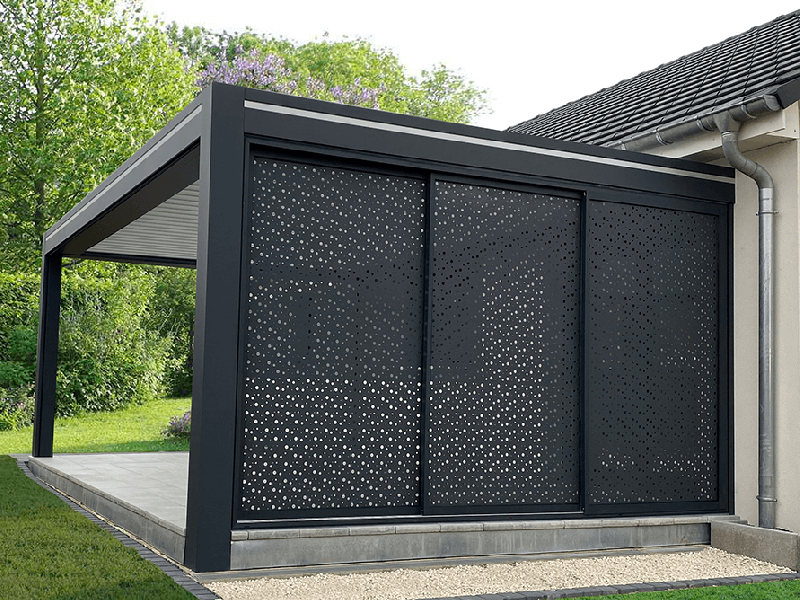 Claustra Coulissant 3 Vantaux Tôle Perforée Aluminium pour Pergola & Carport Sur Mesure Référence: Claustra Coul 3 vtx Perforé_0