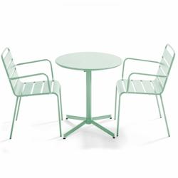Oviala Business Ensemble table de jardin et 2 fauteuils métal vert sauge - Oviala - vert acier 109174_0
