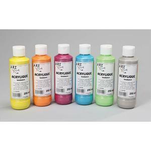 Art plus lot de 6 flacons 250ml d'acrylique. Assortis : jaune, orange, rouge, bleu, vert, gris_0