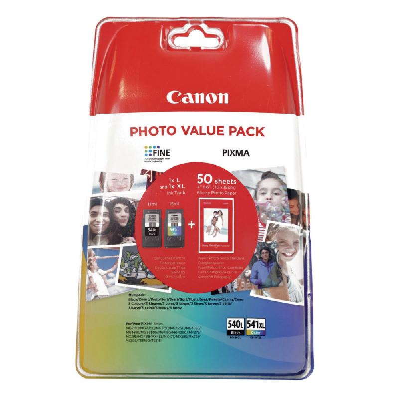 Canon PG-540L / CL-541XL Photo Value Pack - Cartouche d'encre authentique 5224B007 avec 50 feuilles papier photo 10 x 15 cm - Pack Noir + Couleurs_0