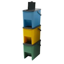 Kitchen Move Lot de 3 Poubelles Empilables 20L pour Recyclage BERGEN Poubelles de Tri Sélectif en Plastique, Couleurs Jaune, Bleu, Vert et Gris - mul_0