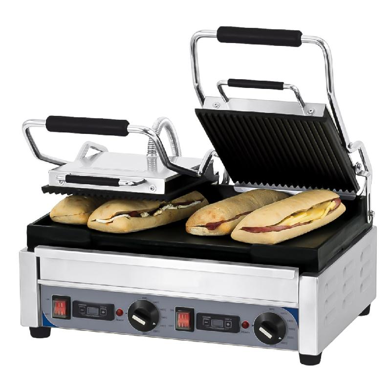 Panini grill avec timer double premium rainurée-lisse en inox 2900 W_0