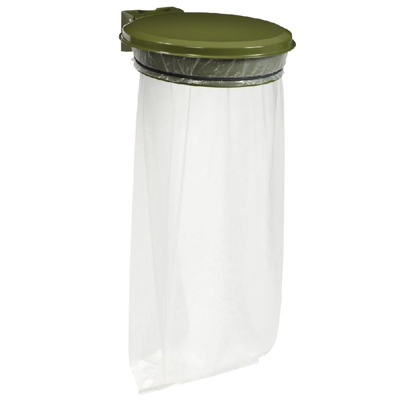 Support sac poubelle mural Rossignol vert olive avec couvercle 110 L_0