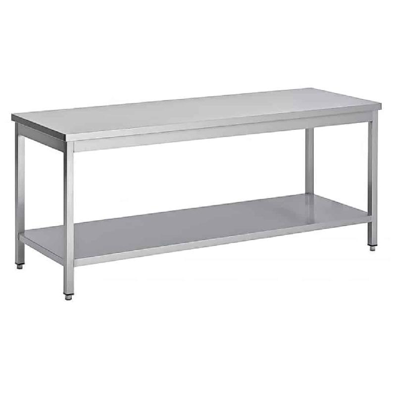 Table soudée bords droits, centrale + étagère, P 600 mm (Longueur, mm: 700 Réf-F-STCE76-1)_0