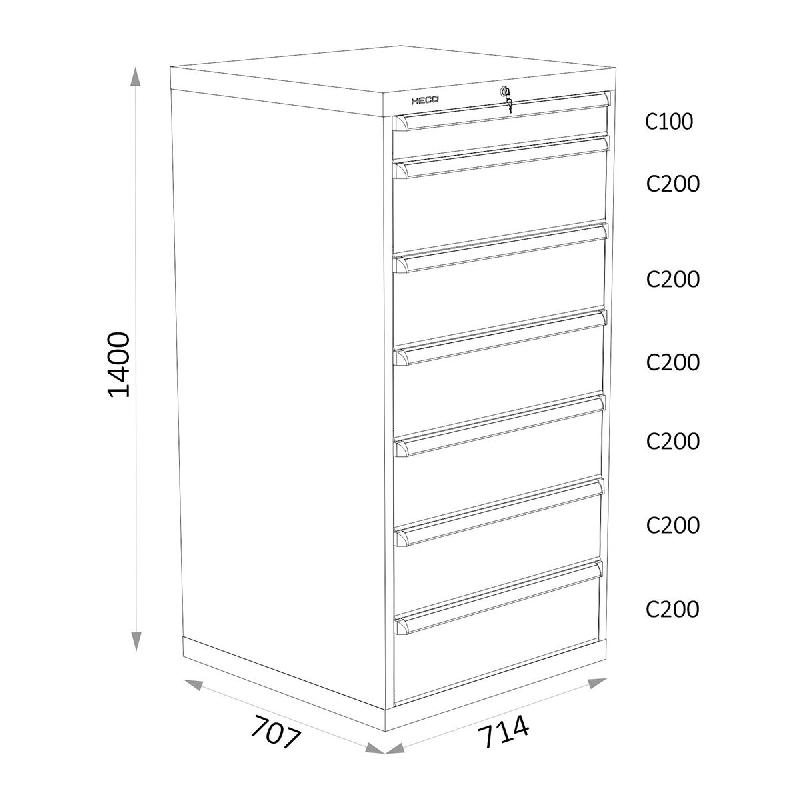 Armoires A Tiroirs Serie 115 - Largeur 714 mm Profondeur 707 mm Hauteur 700 / 1000 / 1300 mm Heco HE115401BL_0