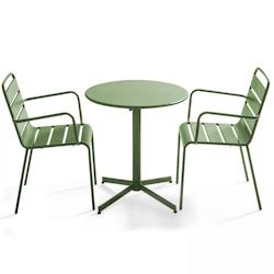 Oviala Business Ensemble table de jardin et 2 fauteuils métal vert cactus - Oviala - vert acier 106008_0