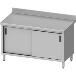 Romux® - Table adossée en acier inoxydable avec portes coulissantes 1400x700x850 mm | Table de travail en acier avec plastron de 10 cm_0