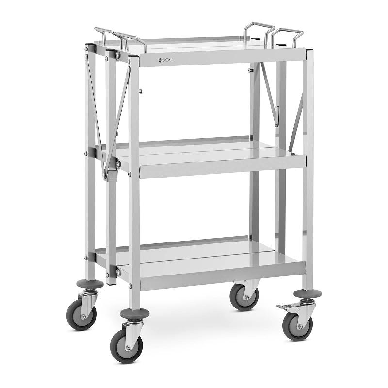 CHARIOT DE SERVICE 3 TABLETTES (2X) 50 X 83 / 40 X 58 CM 90 KG PLIABLE ACIER INOXYDABLE 14_0005038_0