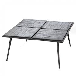 Table basse 80x80x38 cm Noir en Métal et Teck -  Carré Teck Amadeus 80x80 cm - noir 3520071856421_0
