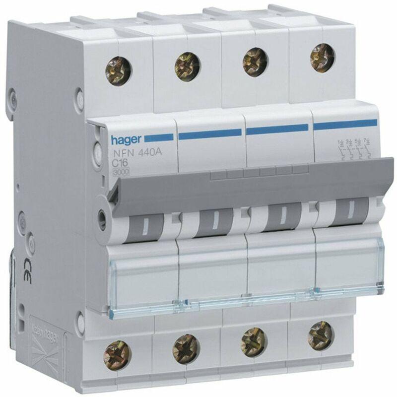 Hager - Disjoncteur 1P+N 6-10kA courbe D - 16A 1 module - Réf : NGT716