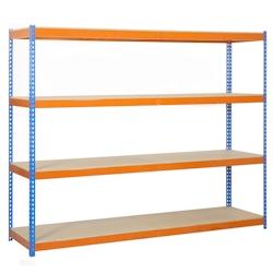 SimonRack Ecoforte Chipboard 4 plateaux de 400 kgs par plateau couleur BLEU/ORANGE/BOIS 2000x1200x450 mm (haut x largeur x profondeur) - bleu métal 8_0