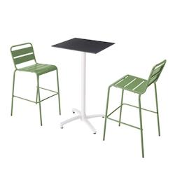 Oviala Business Ensemble table haute stratifié noir avec 2 chaises hautes vert cactus - Oviala - vert métal 110617_0