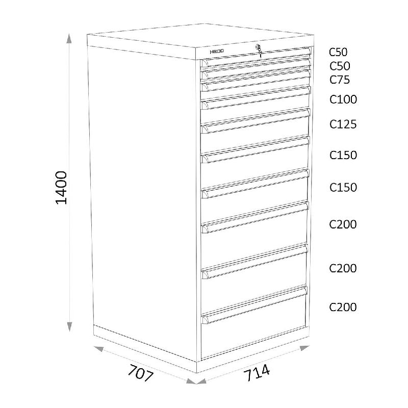 Armoires A Tiroirs Serie 115 - Largeur 714 mm Profondeur 707 mm Hauteur 700 / 1000 / 1300 mm Heco HE115423BL_0