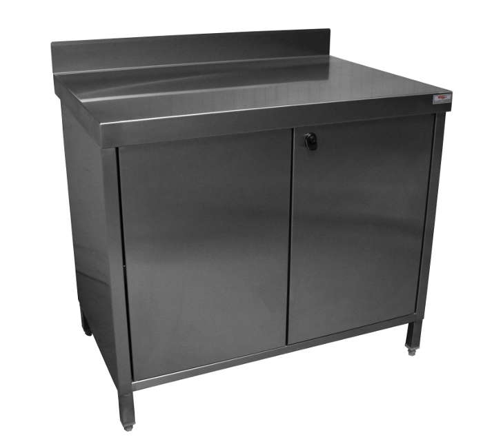 Meuble bas inox adossé Eco 700x600, 1 porte - 70130 - Finition polie brossée, étagère réglable_0