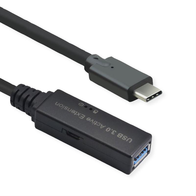 ROLINE Câble prolongateur USB 3.2 Gen 1 actif, Type A - C, noir, 15 m_0